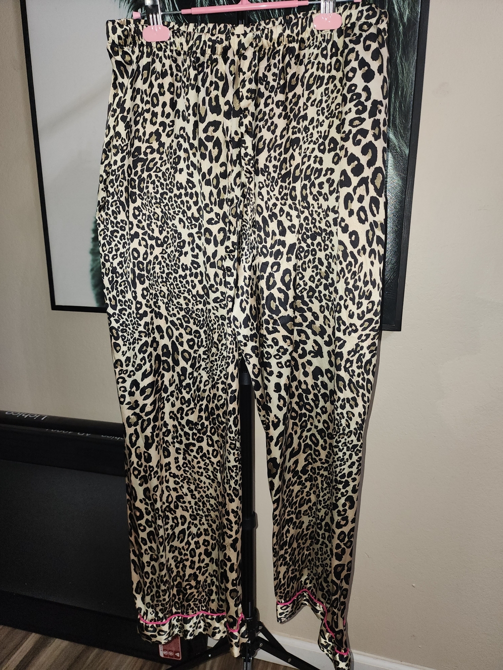 Victoria's Secret Beige and Black Leopard Print Wide-Leg Pajama Pants